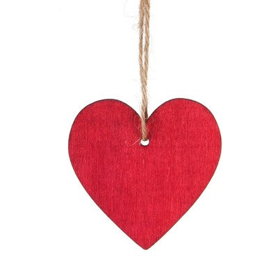 WOOD HEART CARD RED 6 CM