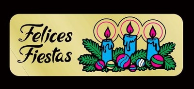 ETIQUETA FELICES FIESTAS ORO VELAS 36X13